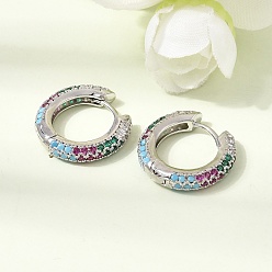 Coloré Micro cuivres ouvrent zircons boucles d'oreilles, sans plomb et sans cadmium, crémaillère plaquage, plaqué longue durée, platine, colorées, 17~17.5x3~3.5mm