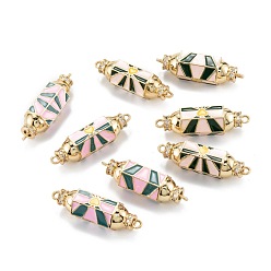 (52) Непрозрачная лаванда Настоящие 18 позолоченные латунные соединители с микропейвом и прозрачным кубическим цирконием, с эмалью, многоугольник с сердцем, разноцветные, 37x11.5x11 мм, отверстие : 2.5 мм