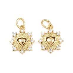 Настоящее золото 18K Латунные микро проложить кубического циркония подвески, сердце прелести, с целью перехода в кольце, стойки покрытие, долговечный, без свинца и без кадмия, реальный 18 k позолоченный, 13.5x12x2 мм, отверстие : 3.5 мм