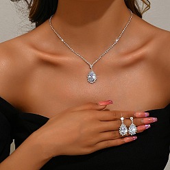 Серебро Комплект из серег-гвоздиков и ожерелий с подвесками из латуни в форме капли для женщин, серебряные, 334 мм