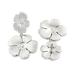 Platinum 304 Stainless Steel Earring Findings, Flower, Ion Plating(IP), Platinum, 50.5x28mm