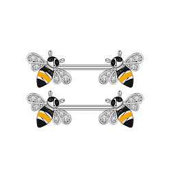 Bees 304 кольца для сосков из нержавеющей стали с кубическим цирконием, цвет нержавеющей стали, Пчелы, 16 мм, штифты : 1.6 мм
