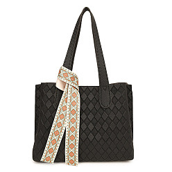 Черный Набор сумок-шопперов с ромбовидной текстурой своими руками, включая материалы сумки из искусственной кожи, прямоугольные, чёрные, 220x290x110 мм