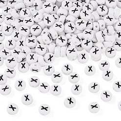 Letter X 500шт акриловые бусины, с горизонтальным отверстием, буквы, плоско-круглые, Письмо X, 7x4 мм, отверстие : 1 мм