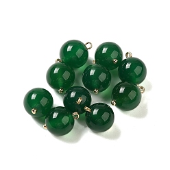 Green Onyx Agate Natural Green Onyx Agate(Dyed & Heated) Sphere Charms, with Rack Plating Brass Loops, Real 18K Gold Plated, Long-Lasting Plated, 13.5~14x10mm, Hole: 1.4~1.6mm