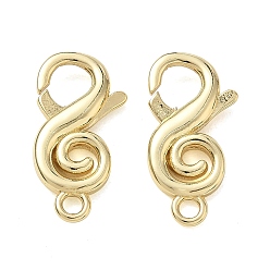 Real 18K Gold Plated Brass S-Shaped Swirl Lobster Clasp for Jewelry Making, Cadmium Free & Lead Free, Rack Plating, Long-Lasting Plated, Real 18K Gold Plated, 23x12x3.5mm, Hole: 2.5mm