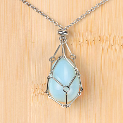 Опал Кулон в виде клетки для пасхальных яиц из опалита 304 Цепочка из нержавеющей стали, цвет нержавеющей стали, 27.56 дюйм (70 см)