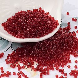 Dark Red Transparent Colours Glass Seed Beads, Cylinder, Dark Red, 2x2mm, Hole: 1mm