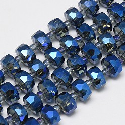 Blue Electroplate Glass Beads Strands, Rainbow Plated, Faceted, Flat Round, Blue, 7~8x5mm, Hole: 1mm, about 80pcs/strand, 21.26 inch