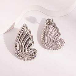 Серебро Элегантные 304 серьги-гвоздики в форме крыльев из нержавеющей стали, со стразами, серебряные, 29x16.7 мм