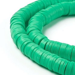 Spring Green Flat Round Eco-Friendly Handmade Polymer Clay Beads, Disc Heishi Beads for Hawaiian Earring Bracelet Necklace Jewelry Making, Spring Green, 6x1mm, Hole: 2mm, about 353~378pcs/strand, 17.7 inch