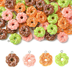 (52) Непрозрачная лаванда 60 шт 4 цвета подвески из непрозрачной смолы, пончик, с железной платиной петлей, разноцветные, 26x21.5x8.5 мм, отверстие : 2.4 мм, 15 шт / цвет