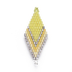 Светло-хаки Японский бисер miyuki & toho ручной работы ссылки, Ткацкий станок, ромб, светлый хаки, 44.6~45.2x17.8~18.6x1.6~1.7 мм, отверстие : 1.4~1.6 мм