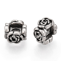 Antique Silver 925 Sterling Silver Beads, 4-Petal Flower, Antique Silver, 9x9x6mm, Hole: 3mm