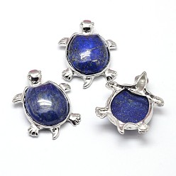 Ляпис-Лазурь Латунные черепаховые платины, окрашенные и нагретые натуральные лазурит подвески, без кадмия и без свинца, 42x32x10 мм, отверстие : 5.5x3.5 мм