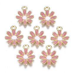 Розово-Коричневый Подвески из легкого позолоченного сплава, с эмалью, цветок, розово-коричневый, 17.5x14.5x3 мм, отверстие : 2 мм