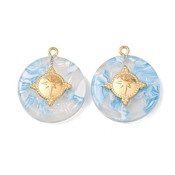 Небесно-голубой 304 подвески из нержавеющей стали смолы, плоский круглый со звездными подвесками, золотые, голубой, 29x25x6 мм, отверстие : 2 мм