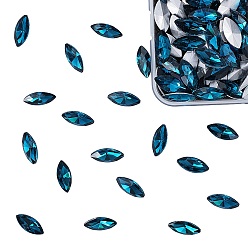 Капри Синий Заостренные заднее стекло горный хрусталь кабошоны, с покрытием на задной стороне, граненые, лошадиный глаз , Капри синий, 7.4x7.2x1.7 см, 100 шт / коробка