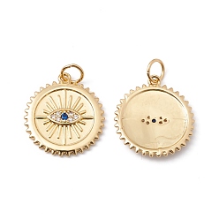 Синий Стойка металлическая латунная микропрофилированная кубическая циркония подвески, с целью перехода в кольце, без кадмия, без никеля и без свинца, реальный 18 k позолоченный, плоские круглые с глаз, синие, 18x16.5x1.8 мм, Перейти кольцо: 5x0.6 мм, внутренний диаметр: 3.8 мм