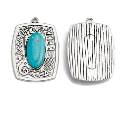 Rectangle Синтетические бирюзовые подвески, с фурнитурой сплавочной тибетского стиля, прямоугольные, 54x38 мм