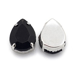 Черный Шить на горный хрусталь, многожильных ссылки, имитация Тайвань акриловые горный хрусталь, с латунными вставками с платиновым покрытием, аксессуары для одежды, Грановитая Teardrop, чёрные, 25x18x6.5 мм, отверстие: 1.5 мм