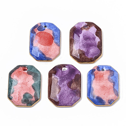 (52) Непрозрачная лаванда Фарфора ручной работы подвески, декоративная с золотыми, прямоугольные, разноцветные, 26x19x5 мм, отверстие : 1.8 мм