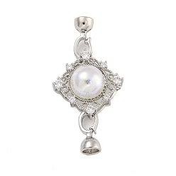 Платина Стойка покрытие ромб латунь микропаве прозрачный кубический цирконий складные застежки, с искусственным жемчугом, долговечный, без свинца и без кадмия, платина, 48 мм