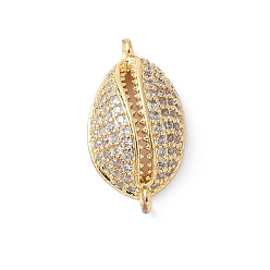 Настоящее золото 18K Латунные микро-паве прозрачные кубические цирконии в форме ракушек звенья соединительные подвески, стойки покрытие, долговечный, без свинца и без кадмия, реальный 18 k позолоченный, 19x10x5.5 мм, отверстие : 1 мм