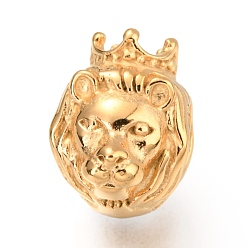 Золотой Ионное покрытие (ip) 316 европейские бусины из хирургической нержавеющей стали, бусины с большим отверстием, лев с короной, золотые, 12x9x10 мм, отверстие : 4.5 мм