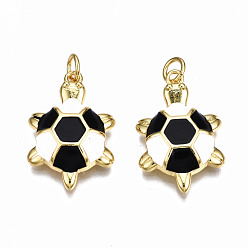 Noir Laiton émail pendentifs, avec des anneaux de saut, réel 16 k plaqué or, sans nickel, tortue, noir, 23x15x4mm, anneau de saut: 5x0.8 mm, 3 mm de diamètre intérieur 