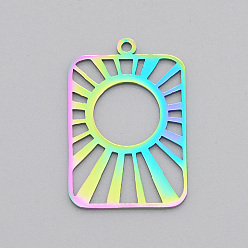 Rainbow Color Ионное покрытие (ip) 201 подвески из нержавеющей стали, лазерная резка, солнечные лучи, Радуга цветов, 27.5x18.5x1 мм, отверстие : 1.6 мм