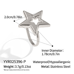 Stainless Steel Color 304 Stainless Steel Finger Rings for Women, Star, Stainless Steel Color, 20mm, Inner Diameter: 17.8mm