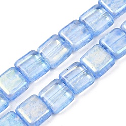 Светло-Голубой Чешские прессованные стеклянные бусины, квадратный, Небесно-голубой, 10.5x10.5x5 мм, отверстие : 0.9 мм, около 80 шт / упаковка