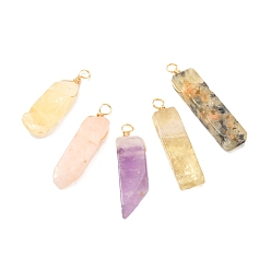 Quartz Natural Quartz Pendants, with Real 18K Gold Plated Eco-Friendly Copper Wire, Rectangle, 42~51x11~12x6~7.5mm, Hole: 4mm