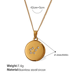 Близнецы 304 Подвеска-колье из нержавеющей стали с микропаве из прозрачного кубического циркония и изображением двенадцати созвездий, золотые, Близнецы, 16.54 дюйм (42 см)