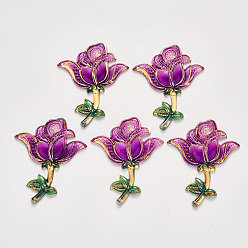 Purple Valentine's Day Theme, Transparent Acrylic Links connectors, with Plated Bottom, Rose, Purple, 51x41x5.5mm, Hole: 0.9mm