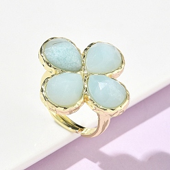 Амазонит Женское регулируемое кольцо из натурального амазонита с огранкой, клевер, латунные кольца для обшивки стойки, золотые, 17 мм