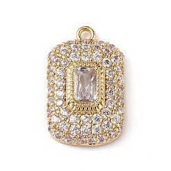Clear Rack Plating Brass Micro Pave Cubic Zirconia Pendants, Rectangle Charm, Cadmium Free & Lead Free, Long-Lasting Plated, Real 18K Gold Plated, Clear, 17x10x4mm, Hole: 1mm