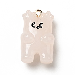 Pink Cartoon Opaque Resin Pendants, Bear Charm, with Golden Tone Alloy Loops, Pink, 26.5x15.8x11mm, Hole: 1.8mm