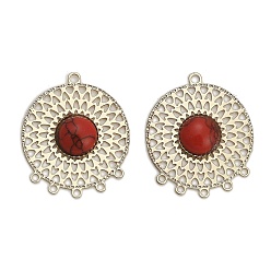 Красный Латунный паве синтетический бирюзовый цвет плоские круглые люстры компоненты ссылки, золотые, красные, 22.5x18.5x3.5 мм, отверстие : 1.4 мм