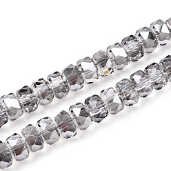 Темно-Серый Стеклянные бусины с гальваническим покрытием , рондель, граненые, AB покрытием, темно-серый, 7~8x4.5~5 мм, отверстие : 1.2~1.4 мм, около 79~81 шт / нитка, 15.35~15.94'' (39~40.5 см)