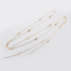 Golden Handmade Brass Beaded Chains, Soldered, with Faceted Cubic Zirconia Links, teardrop, Golden, 39.3 inch(1m)