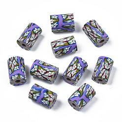 Medium Purple Handmade Polymer Clay Beads, Column with Jewelry Crafts Pattern, Medium Purple, 11x6~7.5mm, Hole: 2~3mm
