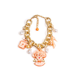 Легкий Лосось Акриловый флакон женских духов, туфли на высоком каблуке и браслеты из искусственного жемчуга., браслеты из сплава и цепи для женщин, золотые, светлый померанцевый, 7.68 дюйм (19.5 см)