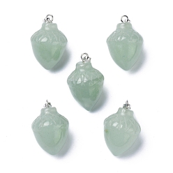 Зеленый Авантюрин Естественный зеленый авантюрин подвески, с петлями из платиновой латуни, питание, 24~25x15.5~16 мм, отверстие : 6.5x2.7 мм