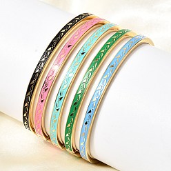 Настоящее золото 18K 304 из нержавеющей стали эмаль браслеты, шарнирные браслеты для женщин, лист, ионное покрытие (ip), реальный 18 k позолоченный, внутренний диаметр: 1.89 дюйм (4.8 см) x 2.19 дюйм (5.55 см)