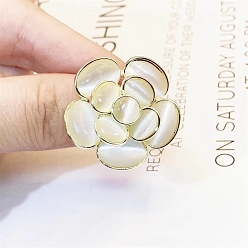 (404) Непрозрачное AB Кислое яблоко Броши из сплава «цветок камелии» и «кошачий глаз» для одежды-рюкзака, золотые, цветочный белый, 31 мм