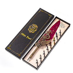 Светло-Вишневый Перо перо перо, винтажная чернильная ручка с перьями, Ручка из сплава с крыльями в стиле панк, гусиное перо, ручка для каллиграфии, подарок на Рождество и день рождения, светло-вишневый, 24~25 см