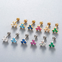 Светло-Голубой Латунные кубические цирконии светло-голубые серьги-клеверы в форме хряща, 316l штифты из нержавеющей стали, цвет нержавеющей стали, 4.8 мм, штифты : 6x0.8 мм