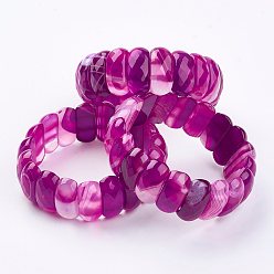 Magenta Natural Agate Stretch Bracelets, Faceted, Dyed, Magenta, 2-3/8 inch~2-1/2 inch(61~63mm)
